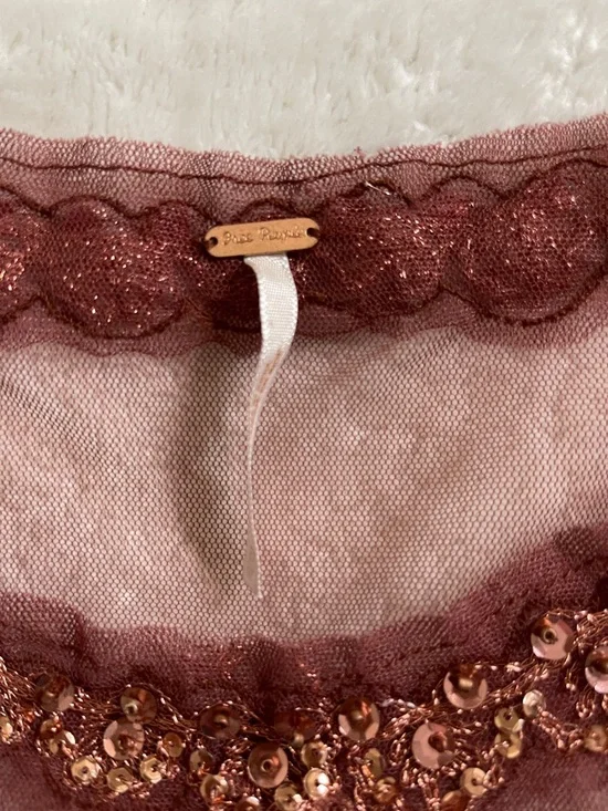 Embroidered Sheer Burnt Mauve Crop Top - Picture 2 of 6